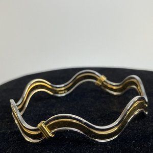 Vintage Avon Gold Silver Tone Wavy Bangle Bracelet Size Small